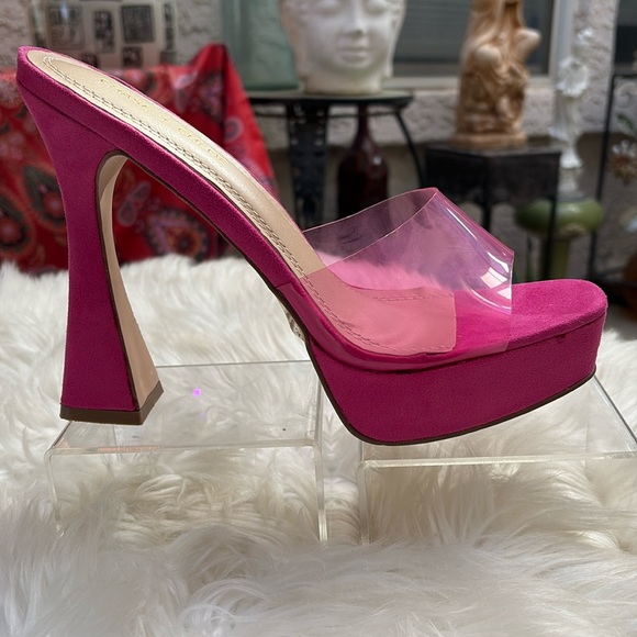 🌸🌸HOT PINK OPEN SQUARE TOE CLEAR MULES🌸🌸 - Picture 1 of 4